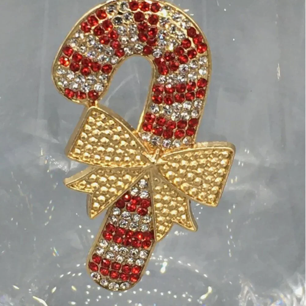 x4 Rhinestone Candy Cane Stemless Wine Glass Set Red Gold Bow Christmas Holidays